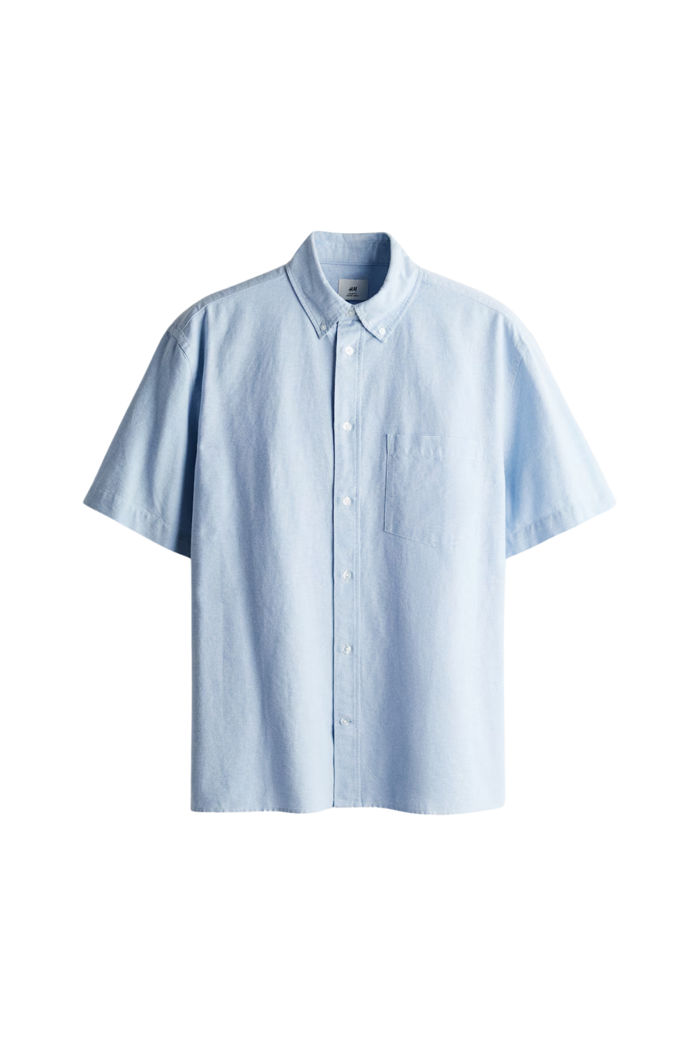 Light Blue Loose Fit Short-Sleeved Oxford Shirt