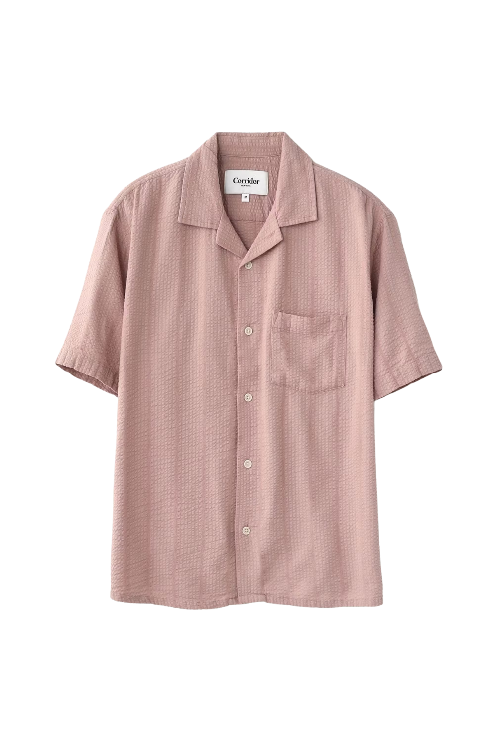 Striped Seersucker Camp Collar Short Sleeve Shirt