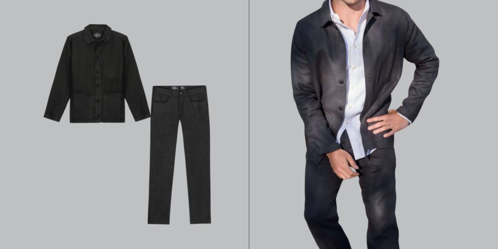 Alex Crane Linen Suits for Men. A suit that is the combo of a black linen blazer and linen pants. A great summer suit for smart casual events. Your go-to summer business suit. And great mens vacation outfits and a travel suit.