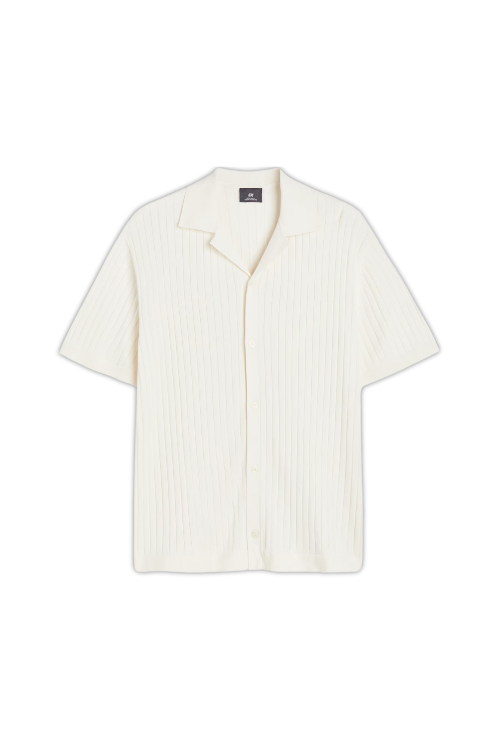 Cream Regular Fit Rib-knit Resort Shirt