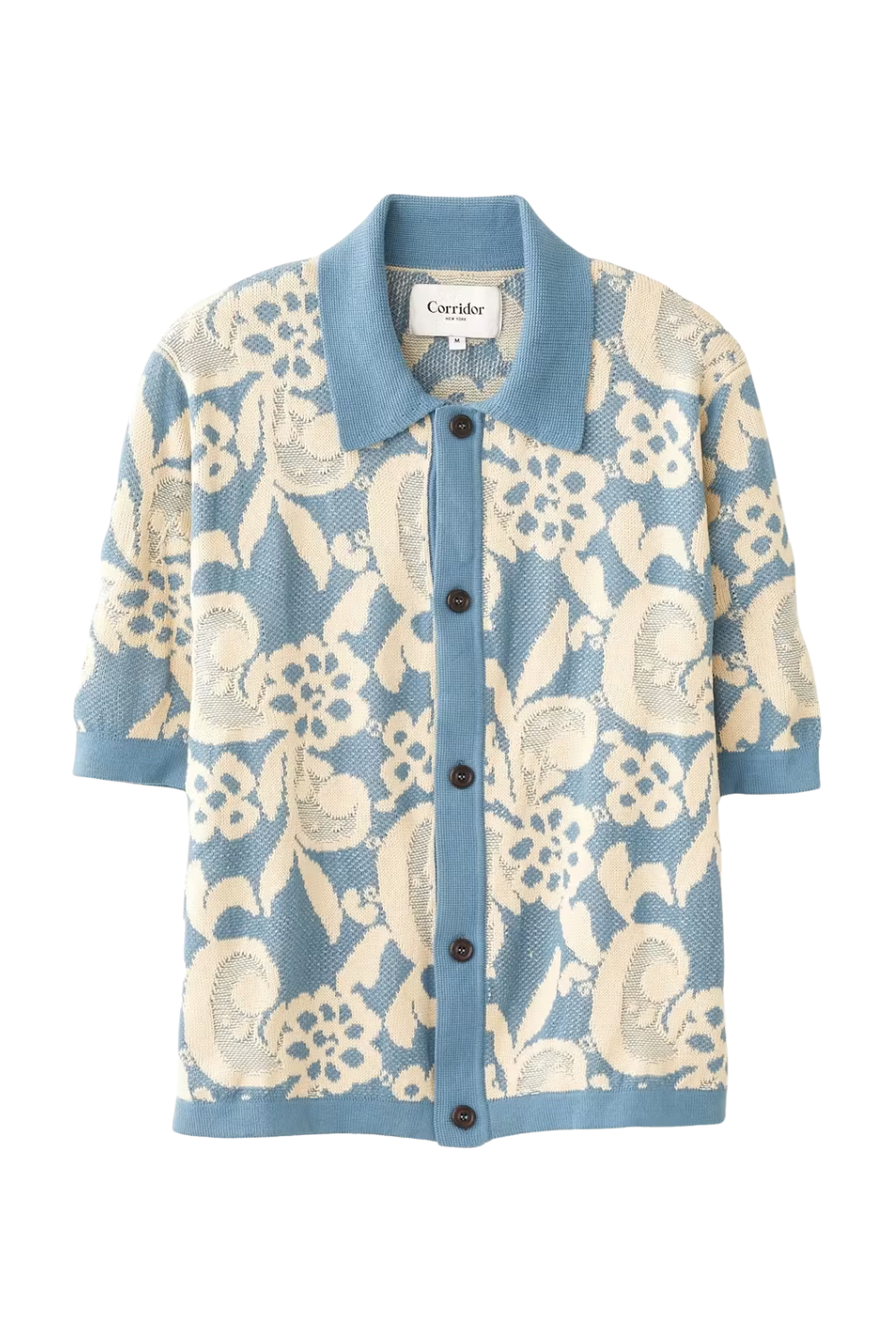 Floral Jacquard Sweater Polo  in Blue