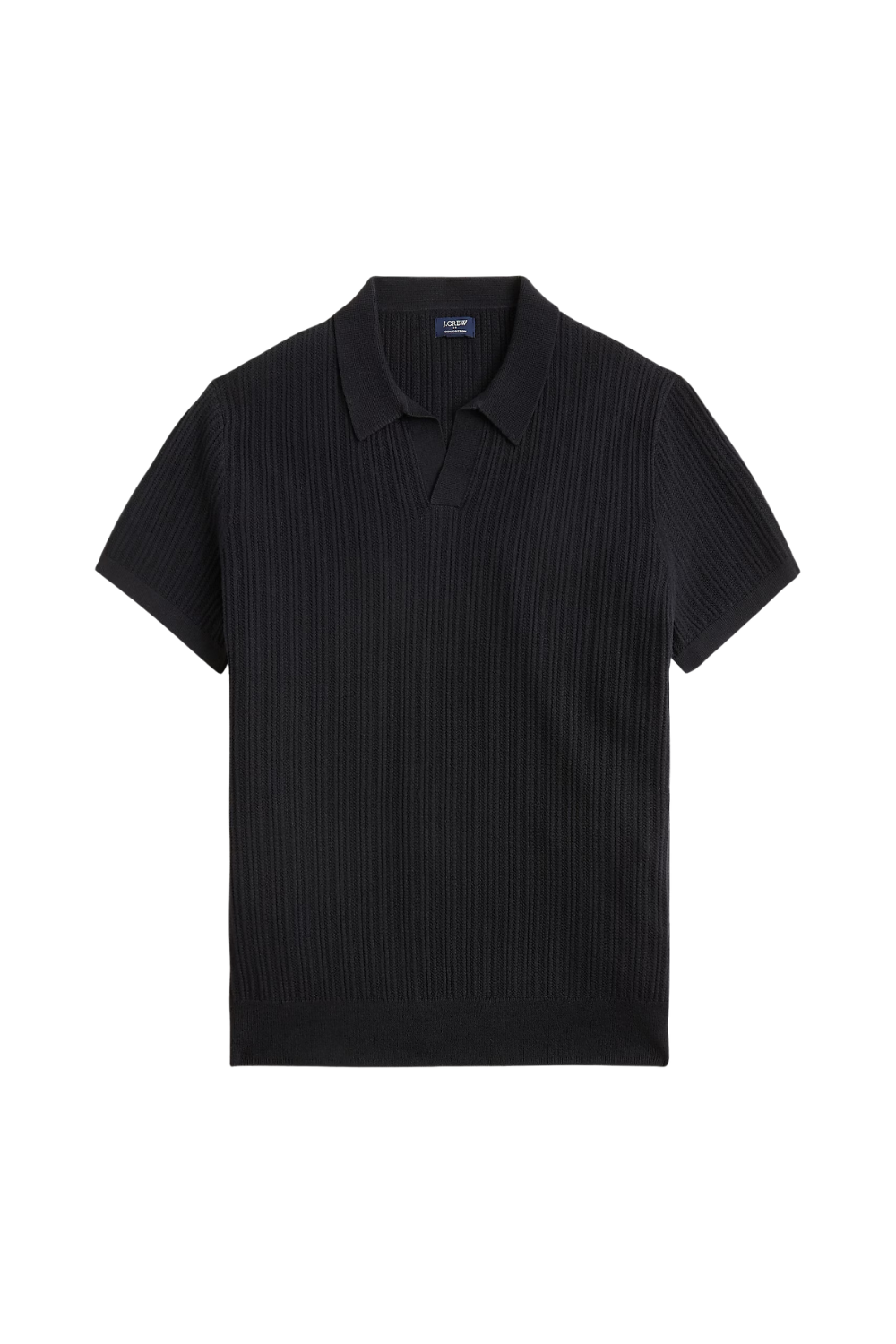 Black Textured Johnny-collar sweater polo