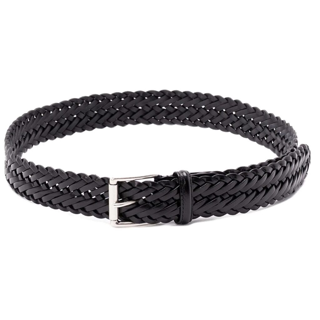 Anderson’s black braided leather belt made in Italy with stretch fit