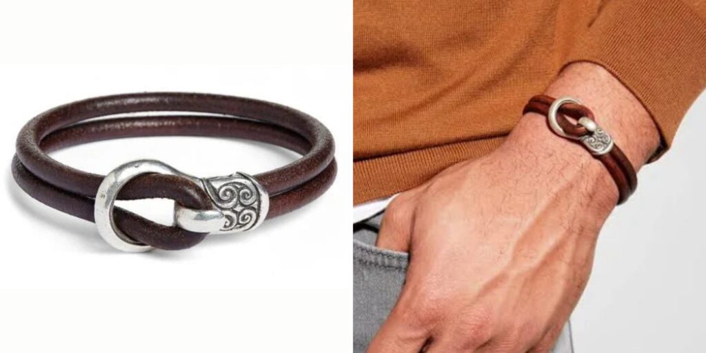 John Varvatos mens leather and silver bracelet