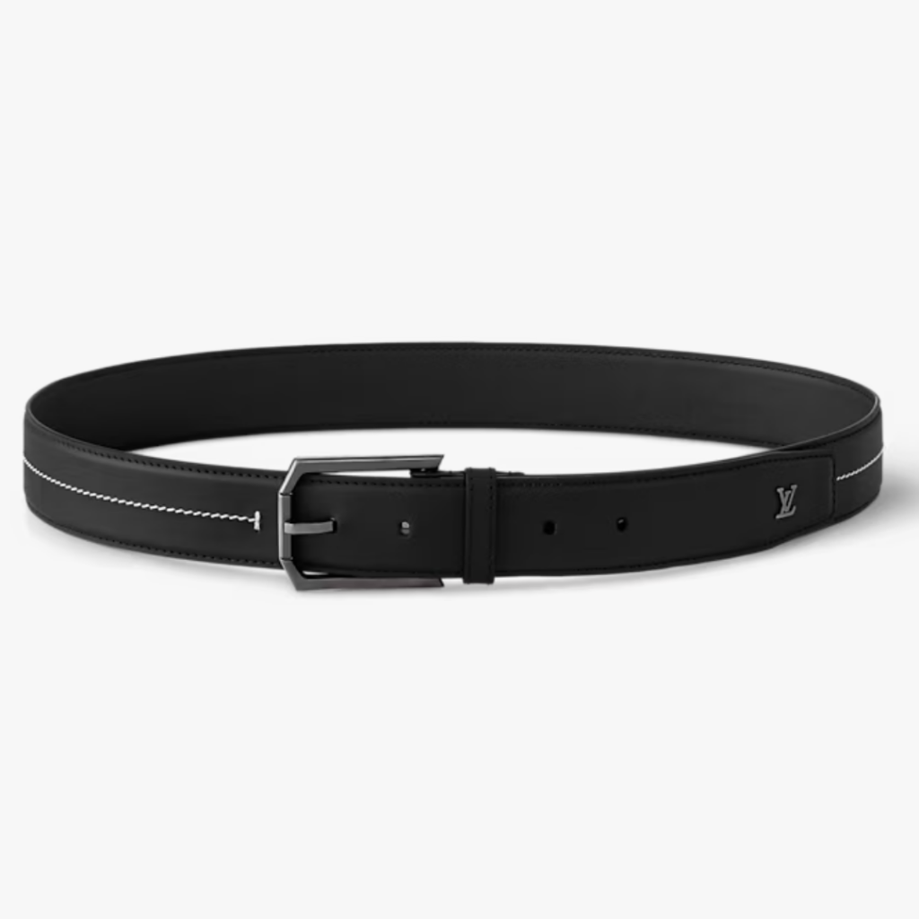 Louis Vuitton LV men’s brown leather belt with heritage stitching and pin buckle