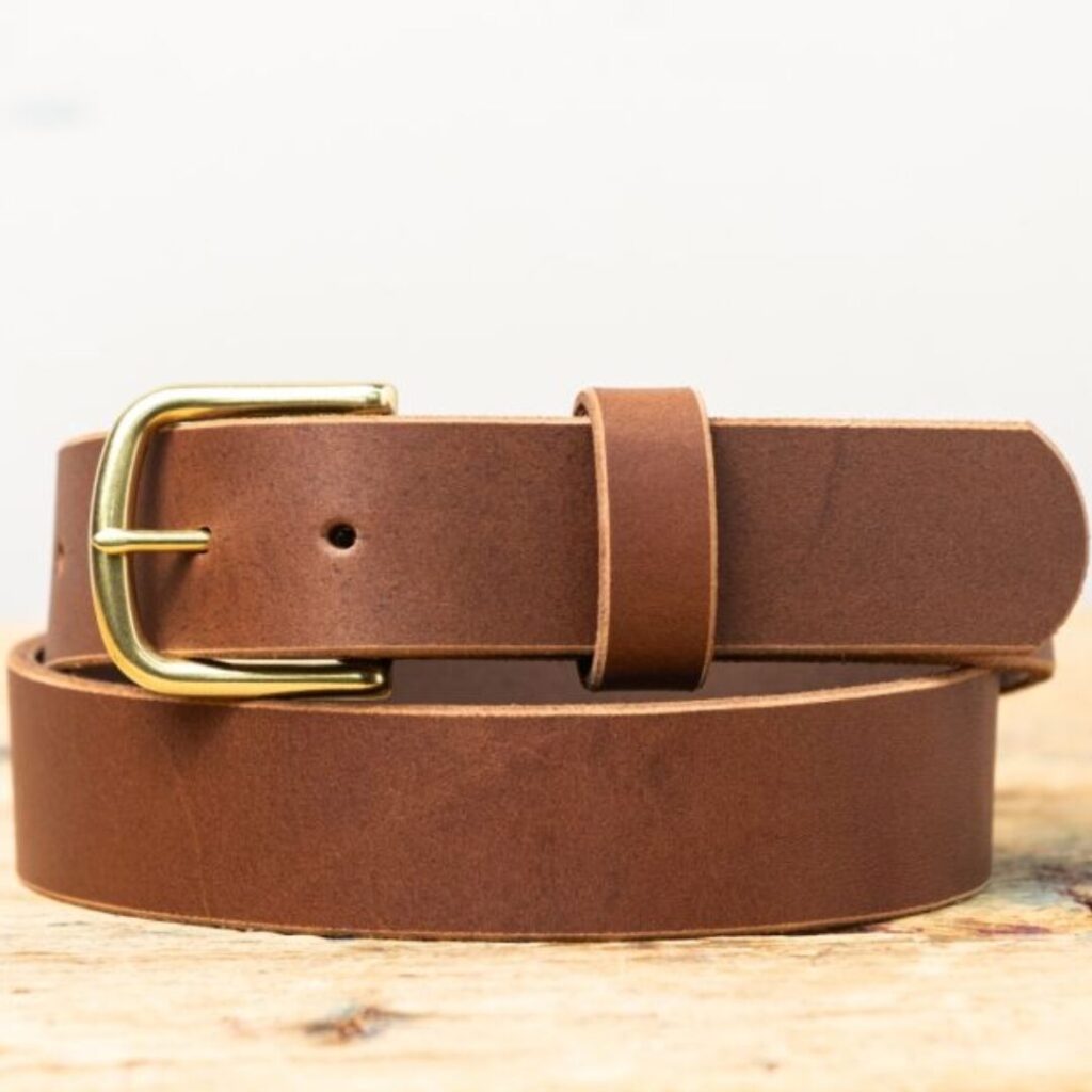 Nicks handmade leather work belt in thick full-grain leather with solid brass hardware