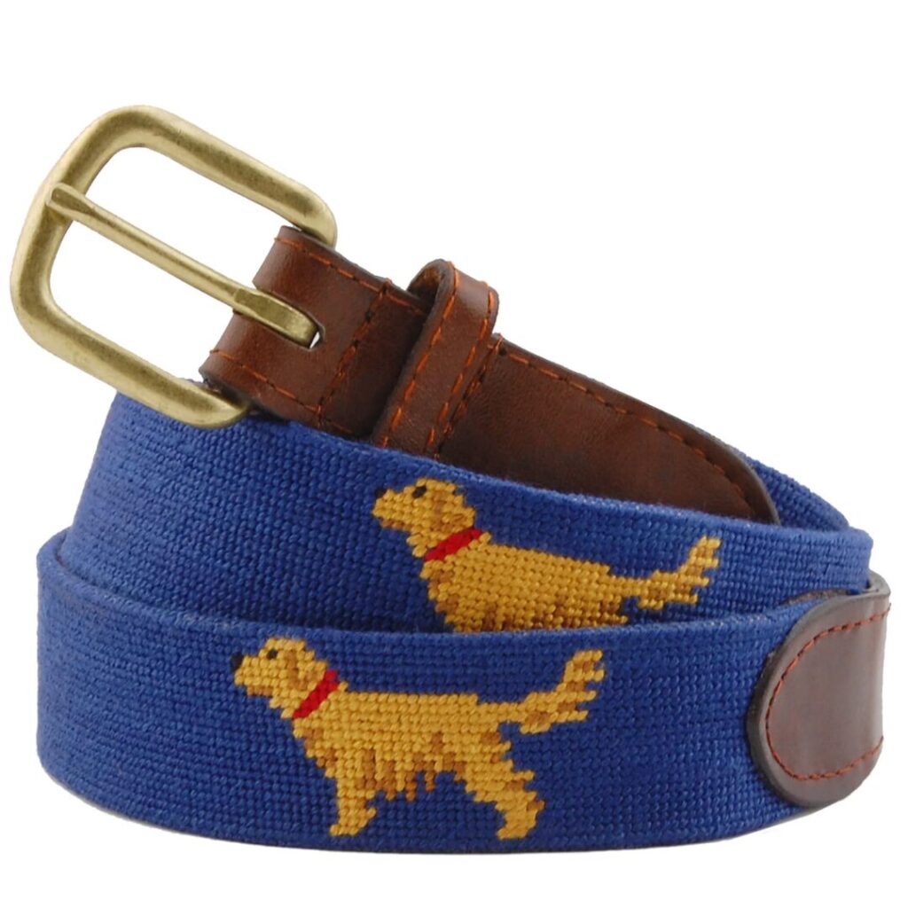 Smathers & Branson handmade needlepoint belt with leather trim