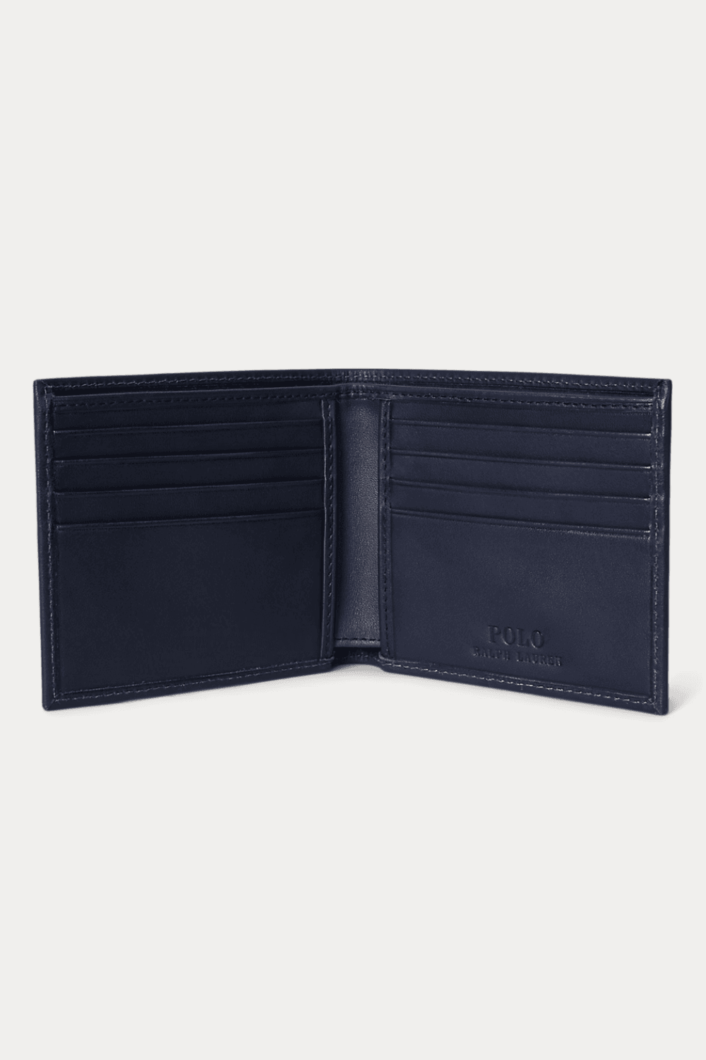 Navy Polo Bear Full‑Grain Leather Billfold Wallet