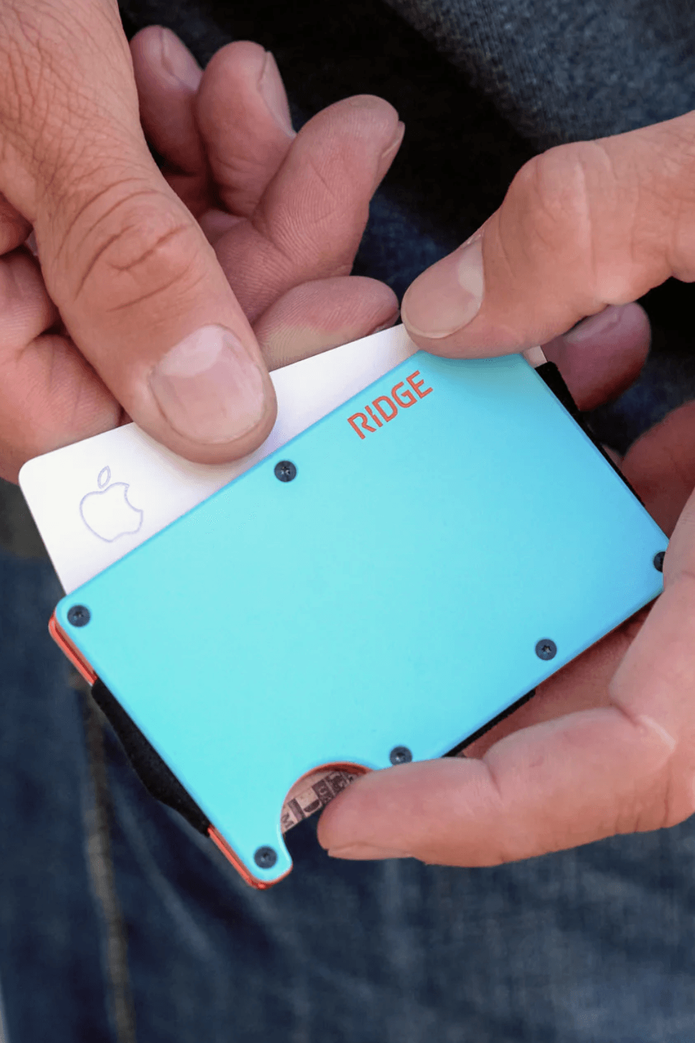 Tiffany Blue Ridge Aluminum Minimalist Wallet held in hand